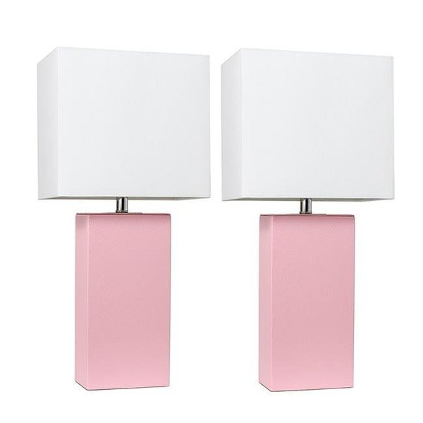 Elegant Garden Design Elegant Designs LC2000-PNK-2PK Modern Leather Table Lamps; Pink with White Fabric Shades - Pack of 2 LC2000-PNK-2PK